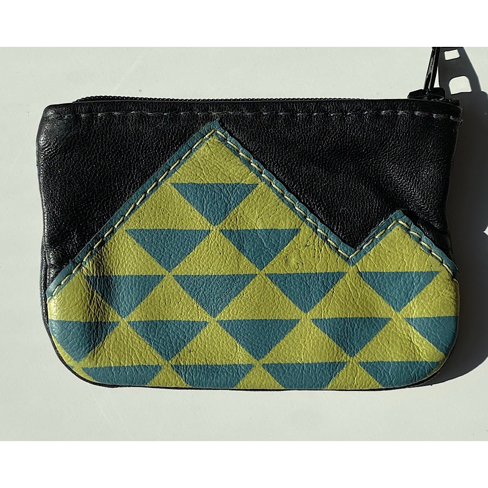 Geometric Black and Green Leather Coin Wallet New Without Tags